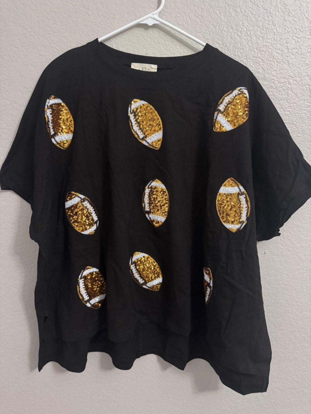 Fantastic Fawn Black Oversized Tee with Sequin Footballs